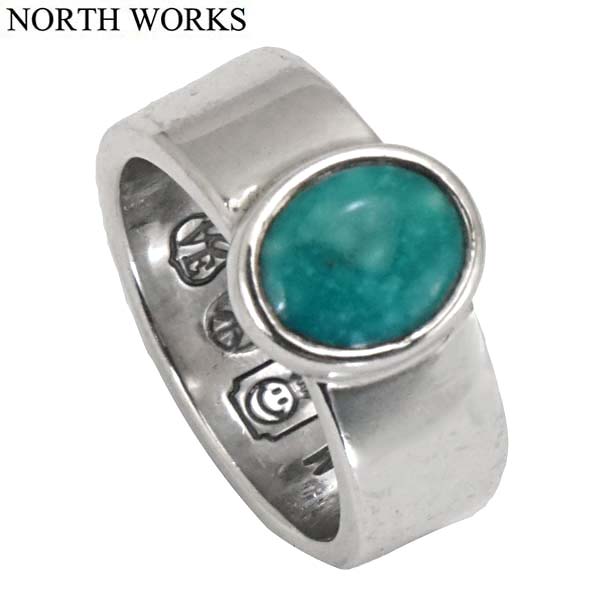 ノースワークス NORTH WORKS 900Silver リング 指輪 平打ち シルバー900 ターコイズ（トルコ石） 日本製 W-028【ポリッシュクロス（磨き布）プレゼント】