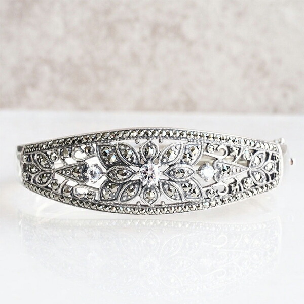 楽天市場】ROKUZAN ホワイトトパーズ ボタニカル シルバーバングル