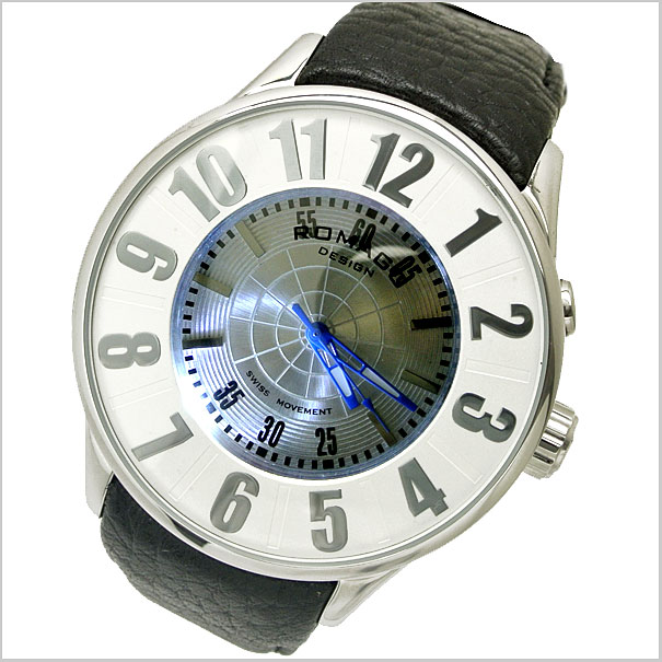 ロマゴデザイン手表numeration镜子表牛皮皮带/白x银子表盘rm007-0053