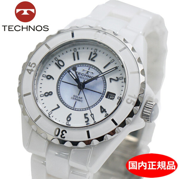【テクノス】 TECHNOS ソーラーウォッチ 太陽電池 腕時計 セラミック ホワイト メンズ  TE9002TW