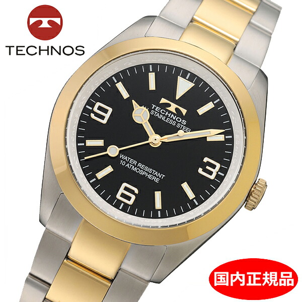【テクノス】 TECHNOS 腕時計 メンズ ブラック文字盤 コンビ ステンレスベルト TSM920TB