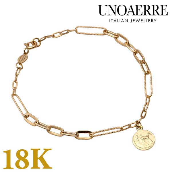 【クリーナープレゼント】UNOAERRE ウノアエレ コインブレスレット 18金 K18YG イエローゴールド ユニセックス メンズ レディース イタリア製 31877【国内正規品】【新品】