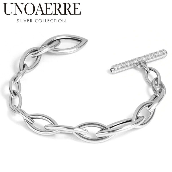【洗浄剤差し上げ物】UNOAERRE ウノアエレ しろがね色腕輪 SILVER 925 シャインTバーチェーンブレスレット  メンズ レディース イタリア製 25992【国内置き目品】【新品】
