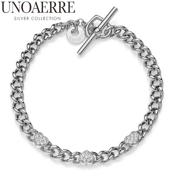 【クリーナープレゼント】UNOAERRE ウノアエレ シルバーブレスレット SILVER 925 シャインハートディテールブレスレット キュービックジルコニア レディース イタリア製 27675【国内正規品】【新品】