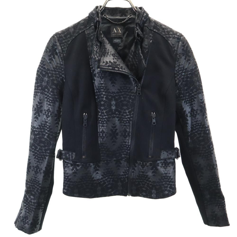 古着 ARMANI EXCHANGE アルマーニエクスチェンジ 総柄 ダブルライダースジャケット XS ブラック系 レディース 【中古】｜Bellis