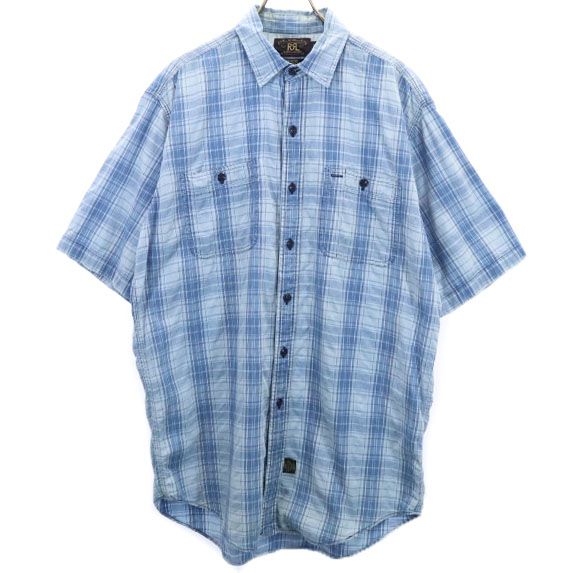 古着 RRL ダブルアールエル 90s 黒引き舟 すべり出し引き舟 赤三ツ星 読み合わせる柄 半袖 プルオーバー M 青色 RALPH LAUREN メンズ 【中古】 【PD】