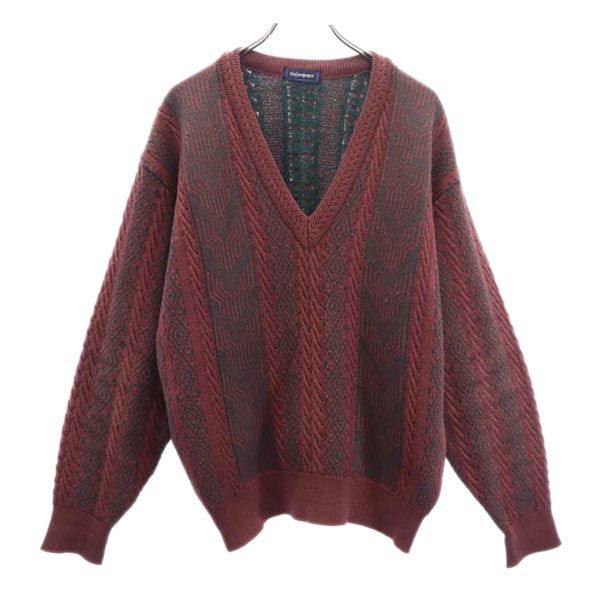 古着 YVES SAINT LAURENT イヴサンローラン 90s ウール 総柄 長袖 Vネック セーター L パープル系 ニット メンズ 【中古】｜Bellis