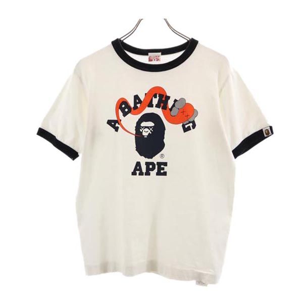 古着 A BATHING APE KAWS アベイシングエイプ カウズ 日本製 ロゴプリント 半袖 Tシャツ S ホワイト メンズ 【中古】|Bellis