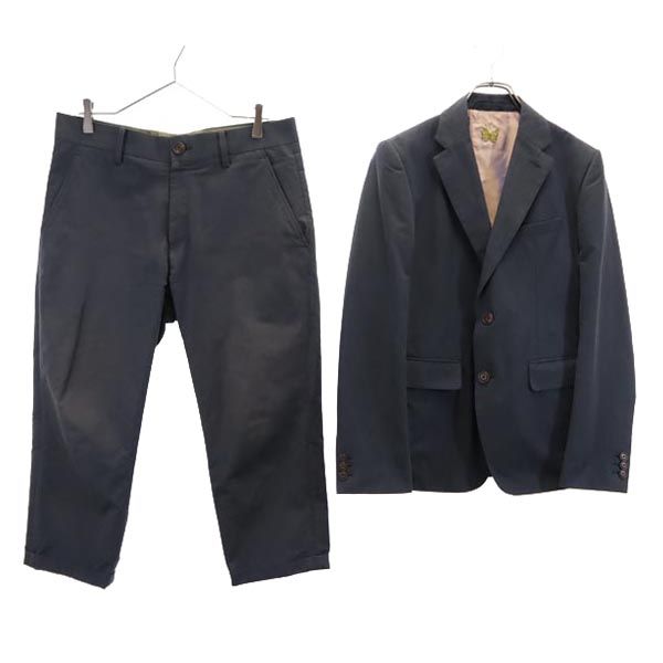 古着 Sasquatchfabrix. サスクワッチファブリックス リネンブレンド クロップド丈 スーツ 上下 セットアップ 上M/下L ネイビー メンズ 【中古】｜Bellis