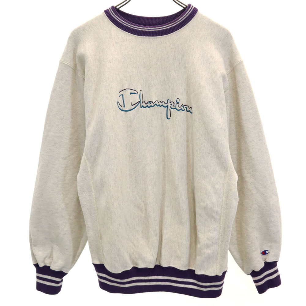 古着 Champion はやりっ子 90s USA製 刺しゅう引き船 NBA 長袖 リバースウィーブ 流汗 調教師 L 象牙色系 裏起毛 メンズ 【中古】