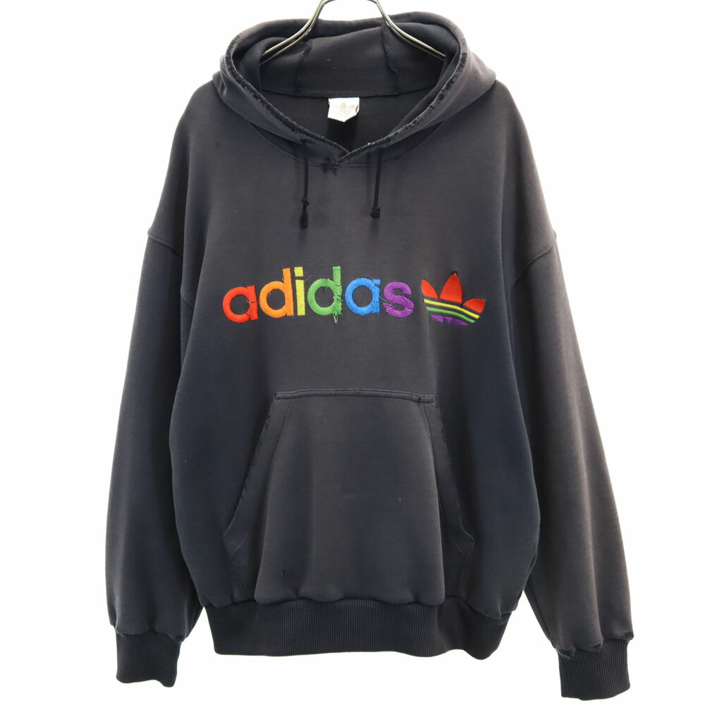 古着 adidas アディダス 80s デサント製 ヴィンテージ 長袖 スウェットパーカー O 赤銅色系 デサント製 メンズ 【中古】