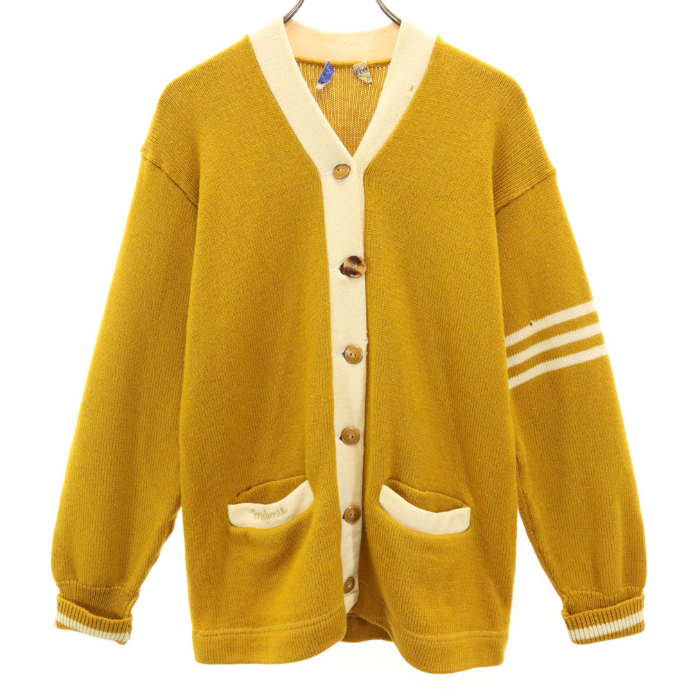 古着 COLLEGIATE PENNAN 60s 70s ヴィンテージ レタード 長袖 Vネック ニットカーディガン キャメル メンズ 【中古】