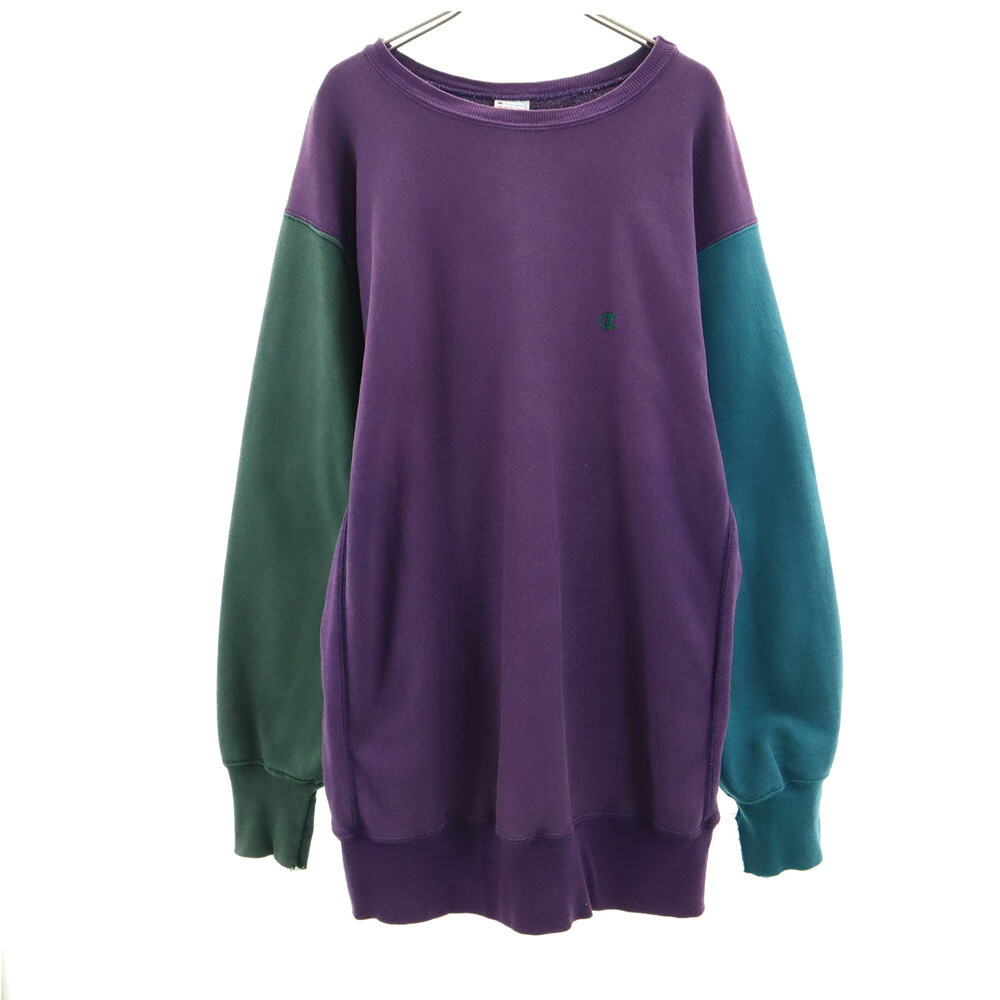 古着 Champion チャンピオン 90s リバースウィーブ USA製 オールド 刺繍タグ クレイジーパターン 長袖 スウェット トレーナー XL パープル 裏起毛 メンズ 【中古】|Bellis