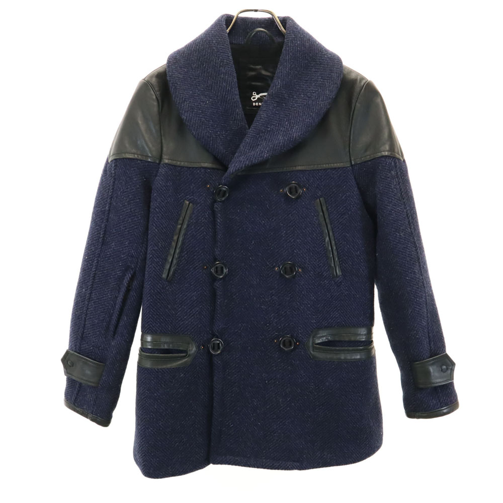 古着 DENHAM デンハム CAGNEY FBH ウールレザー切替 ピーコート ネイビー&times;ブラック メンズ 【中古】｜Bellis
