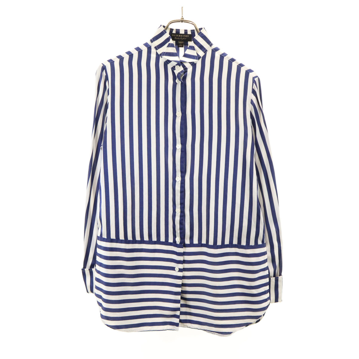 バーバリー　長袖ブラウス　ボウタイ　TBモノグラム　イタリア製　シルク100% シルキーサテン ボウタイパールブラウス 長袖 レディース(M