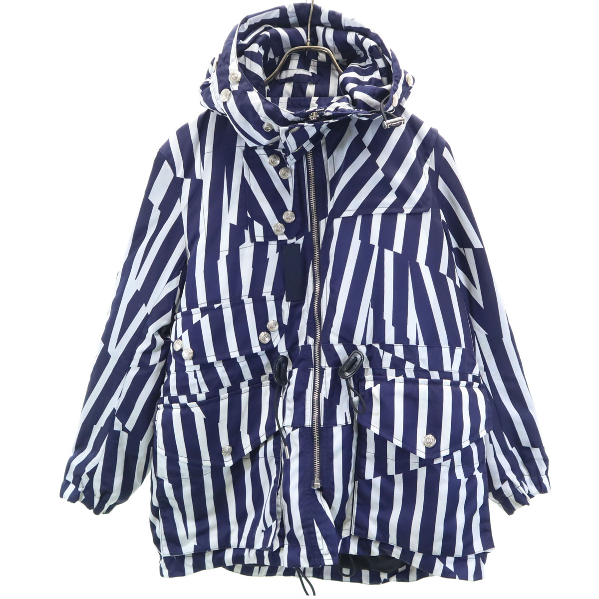 古着 BLACK LABEL CRESTBRIDGE ブラックレーベルクレストブリッジ 16SS ストライプ柄 ナイロンジャケット M ブルー ミハラヤスヒロ 三陽商会 フーディー メンズ 【中古】｜Bellis