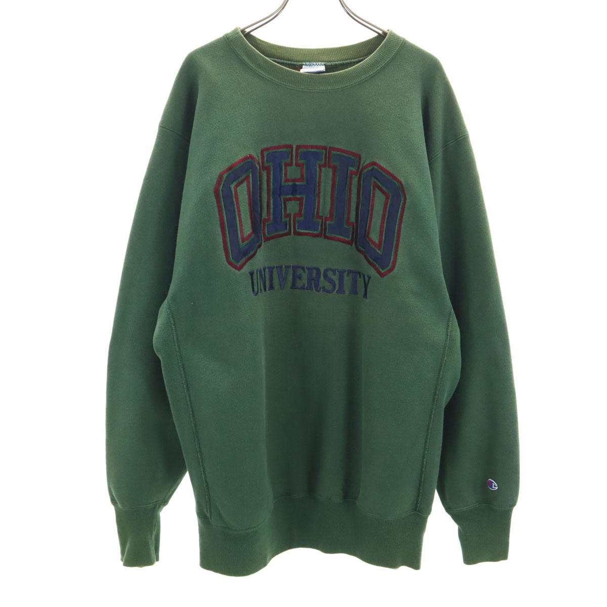 古着 Champion チャンピオン 90s オールド USA製 刺繍タグ オハイオ大学 長袖 リバースウィーブ スウェット XXL グリーン メンズ 【中古】｜Bellis