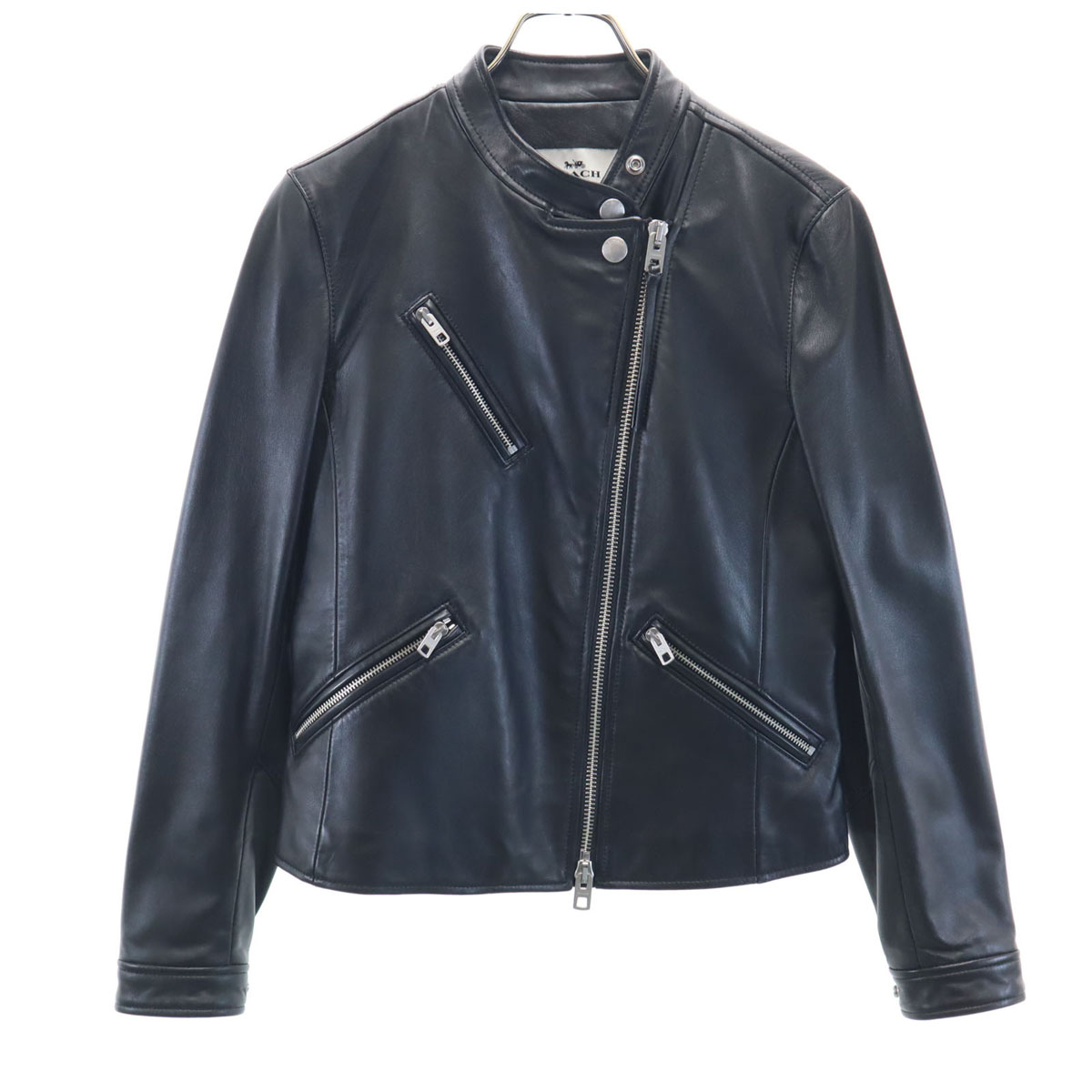 古着 COACH コーチ職 羊革 シープレザー ライダースジャケット S 黒いこと F86528 UPTOWN RACER JACKET レディース 【中古】