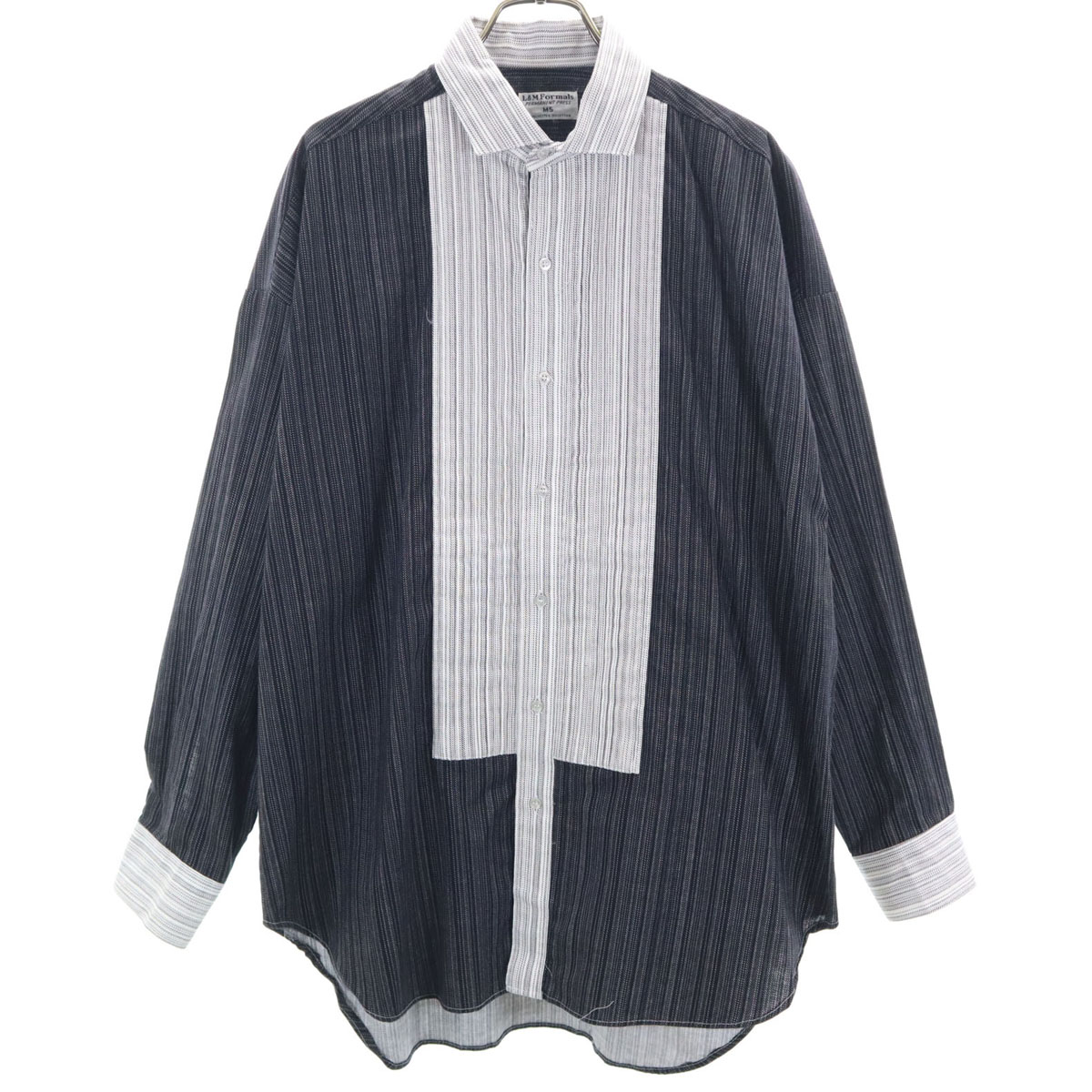古着 L&M FORMALS 70s ヴィンテージ ストライプ柄 長袖 ツートンカラー プリーツ ドレスシャツ グレー メンズ 【中古】|Bellis