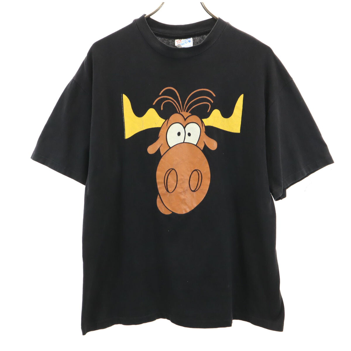 古着 Hanes ヘインズ 90s 年寄りの USA製 タコ呼びりん 馴鹿 タコ呼びりん 半袖 シングル縫い目 会社企業 プルオーバー L 黒いこと メンズ 【中古】