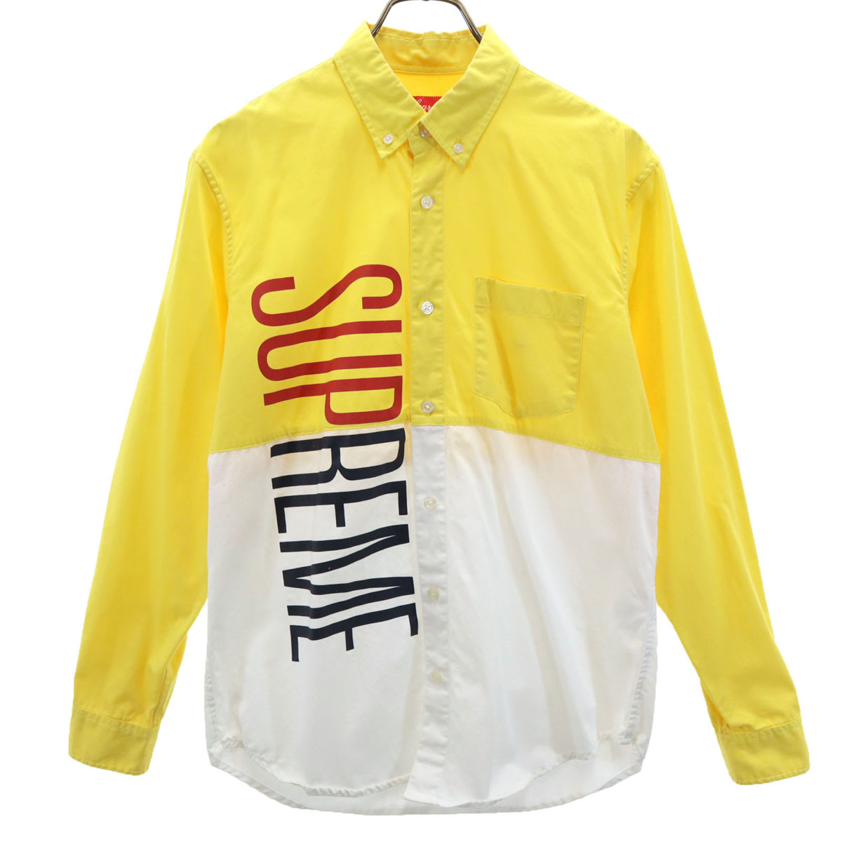 古着 Supreme シュプリーム 14SS 長袖 ツートンカラー 綿織物プルオーバー S 黄色 メンズ 【中古】 【PD】