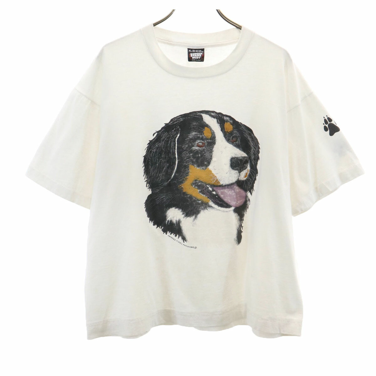 古着 FRUIT OF THE LOOM BEST フルーツオブザルーム ベスト 90s USA製 オールド ロットワイラー 半袖 Tシャツ XL ホワイト ドッグ 犬柄 レディース 【中古】