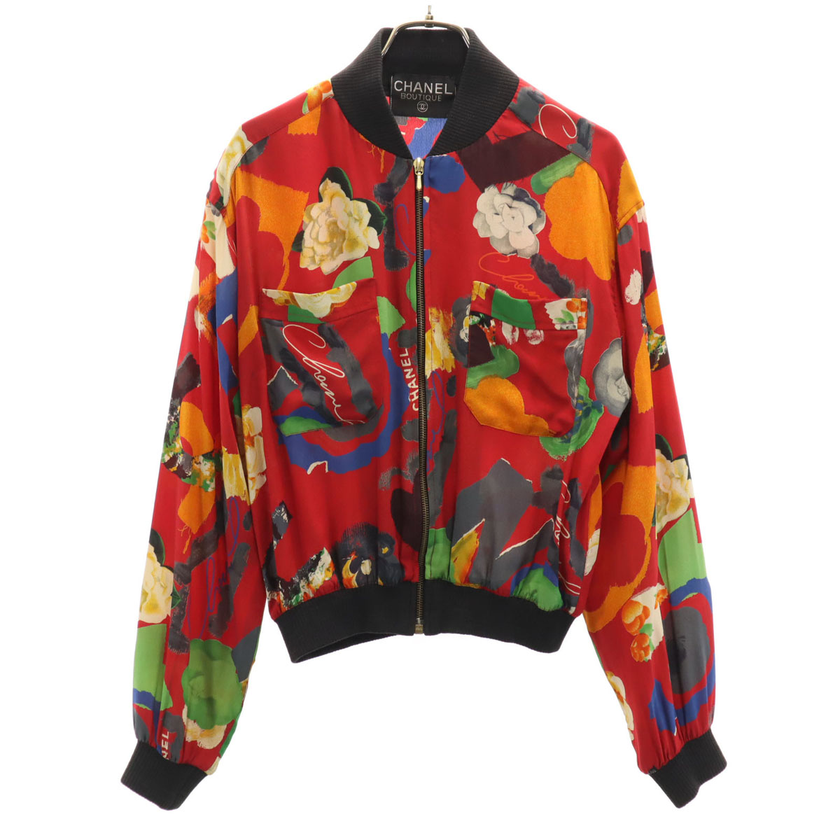古着 CHANEL BOUTIQUE シャネル ブティック ヴィンテージ 総柄 ブルゾン レッド ジャケット ririジップ レディース 【中古】｜Bellis