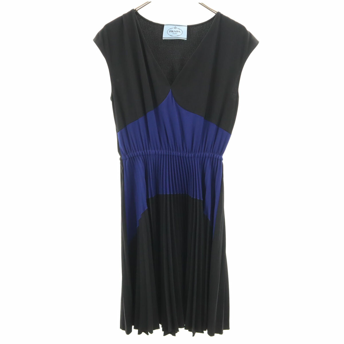 PRADA プラダ　ノースリーブワンピース　シャツカラーワンピース　ブラック 新作*PRADA*シルクブレンド素材襟付きミディドレス ワンピース
