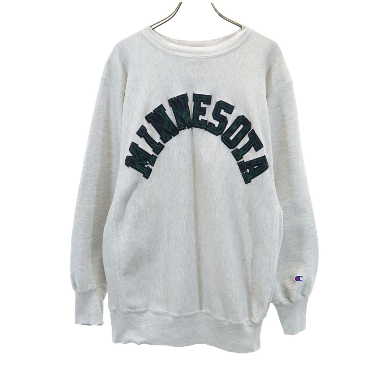 古着 Champion はやりっ子 90s USA製 リバースウィーブ 年寄りの 刺しゅう付け札 長袖 流汗 調教師 XL 薄墨色 裏起毛 メンズ 【中古】 メンズファッション-トップス-スウェット・トレーナー
