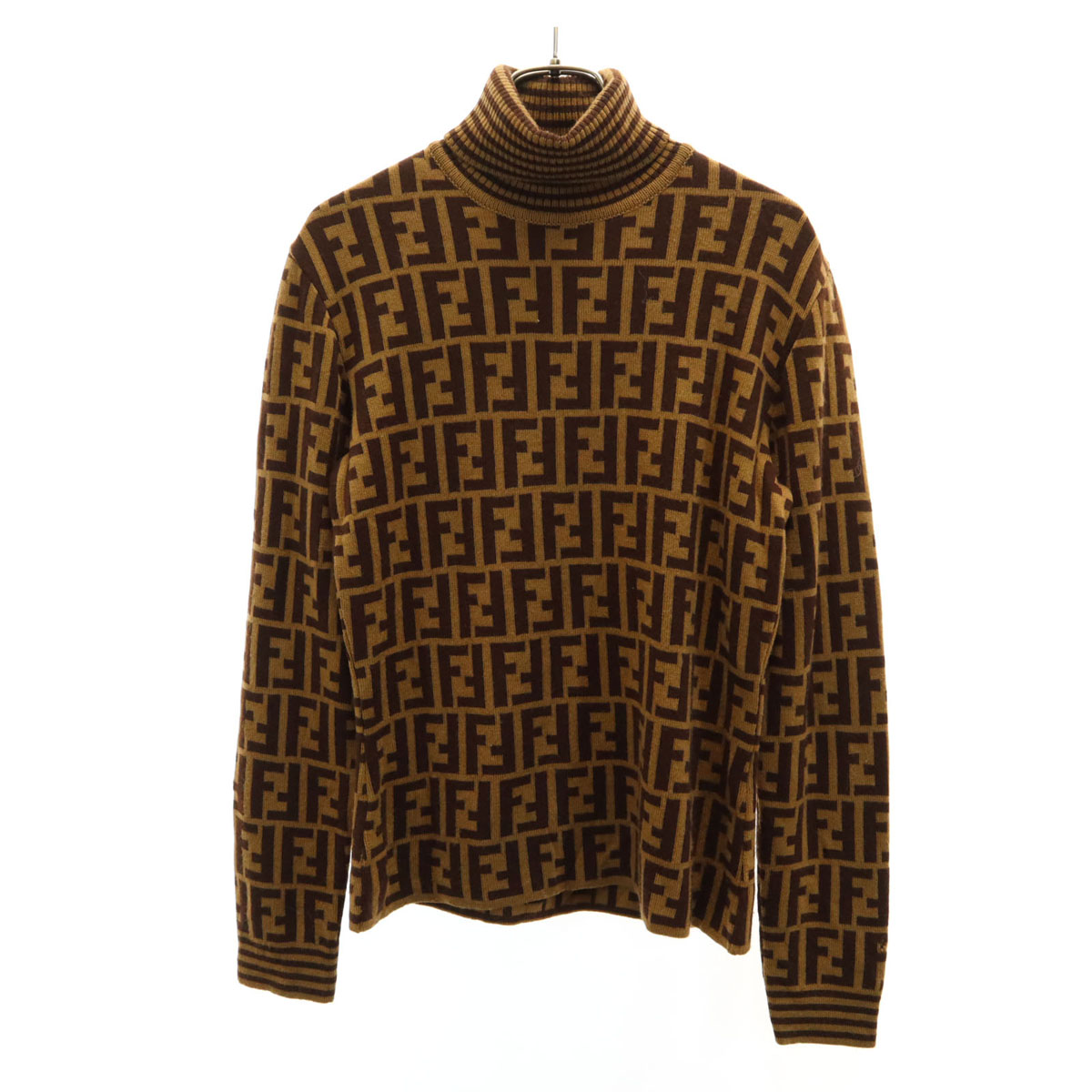 古着 FENDI フェンディ 90s イタリア製 ウール オールド 総柄 長袖 タートルネック セーター 40 ブラウン系 ニット レディース 【中古】|Bellis