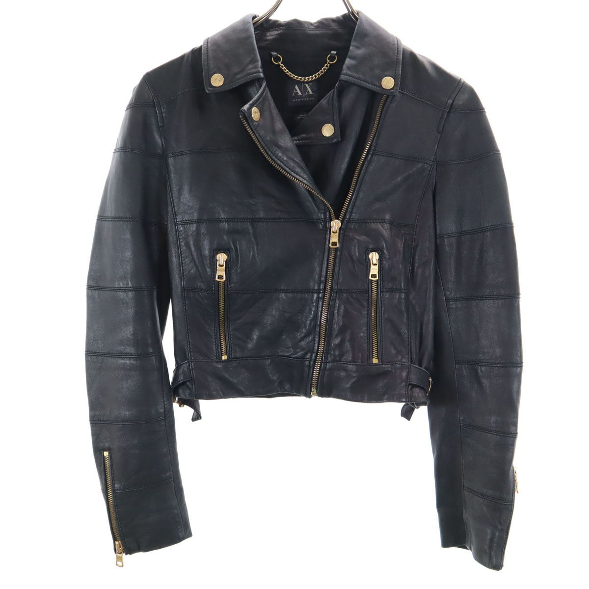 古着 ARMANI EXCHANGE アルマーニエクスチェンジ レザージャケット S ブラック レディース 【中古】