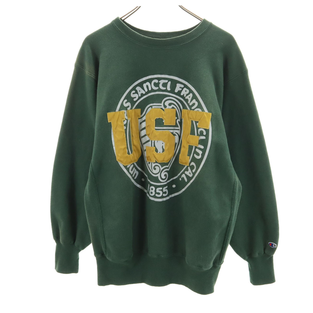 古着 Champion はやりっ児 90s USA製 年寄りの 刺しゅう引き舟 長袖 汗水 XL 緑であること系 メンズ 【中古】 【PD】