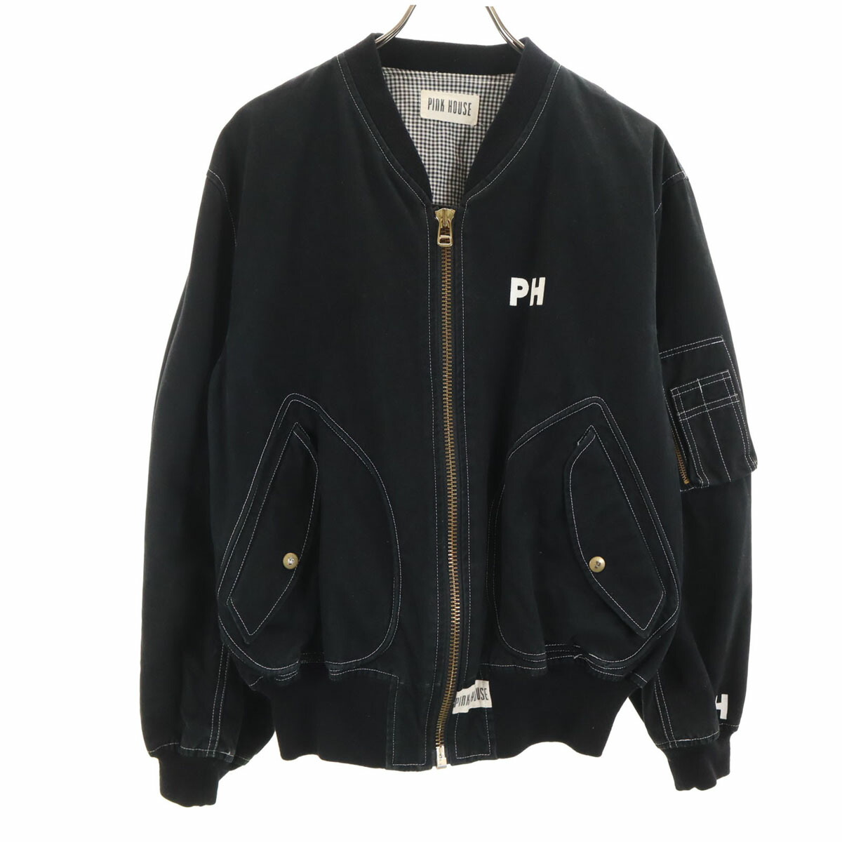 【ピンクハウス】ゼッケン　MA1 茶ギンガムくま刺繍ゼッケンブルゾン - ピンクハウス通販｜リサイクル