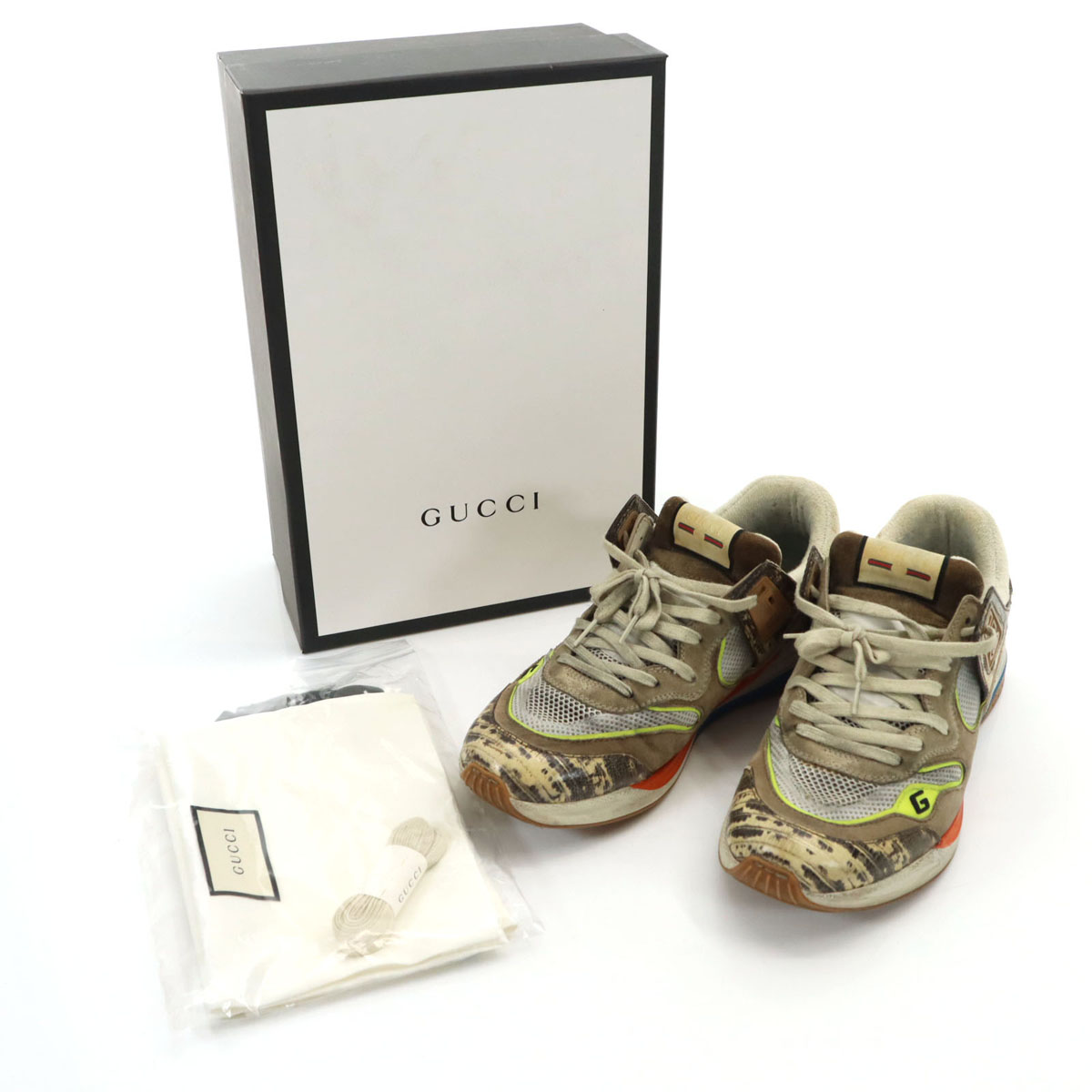 古着 GUCCI グッチ イタリア製 ウルトラペース スニーカー 10 ブラウン 箱 保存袋 シューレース付き メンズ 【中古】
