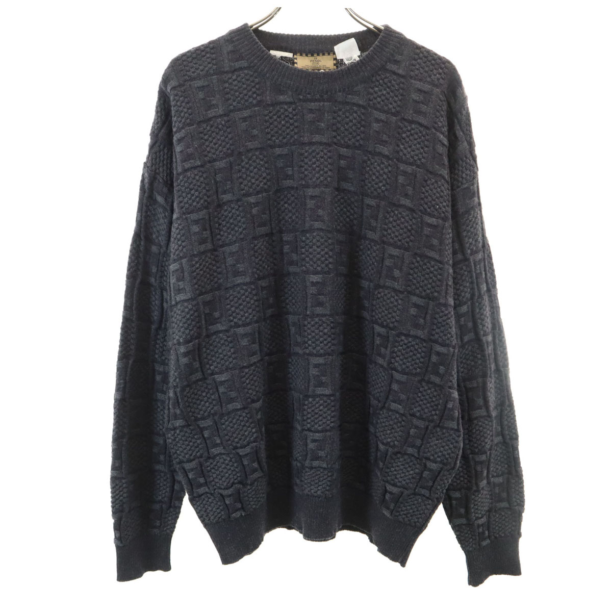 古着 FENDI CLUB フェンディ 野球クラブ 90s イタリア製 年寄りの ズッカ柄 長袖 プルオーバー 50/M 暗灰色薄墨色 編み物 メンズ 【中古】 【PD】
