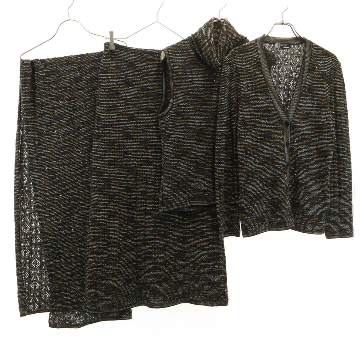 古着 MISSONI SPORT ミッソーニ スポーツ 長袖 ニット カーディガン 上下 セットアップ 40 グレー系 レディース 【中古】｜Bellis