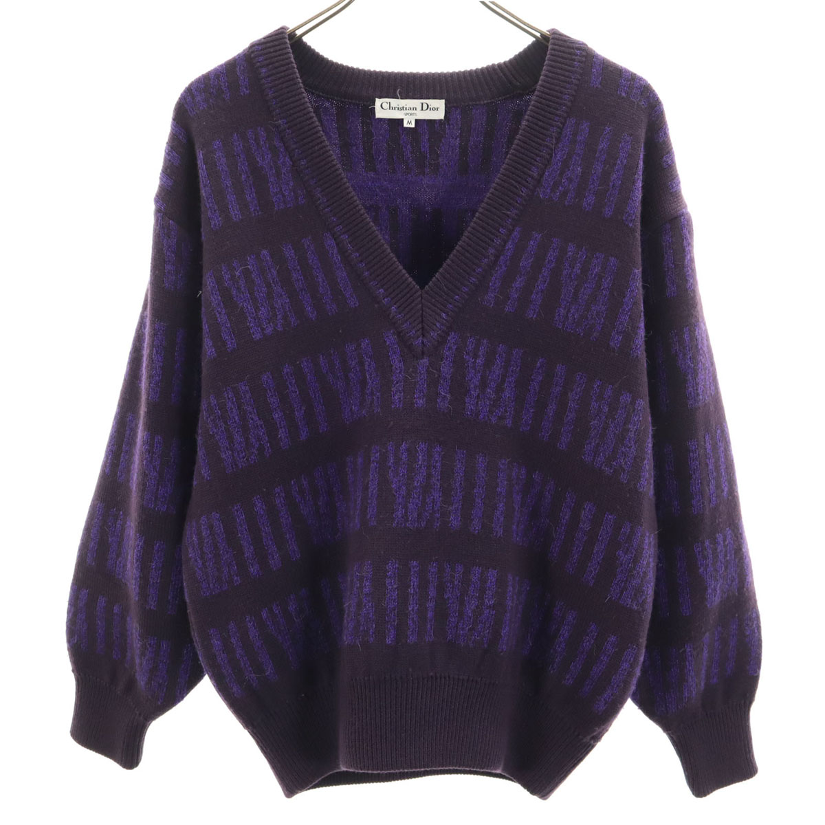 古着 Christian Dior SPORTS クリスチャンディオールスポーツ 90s オールド 総柄 長袖 Vネック セーター M パープル ニット レディース 【中古】｜Bellis