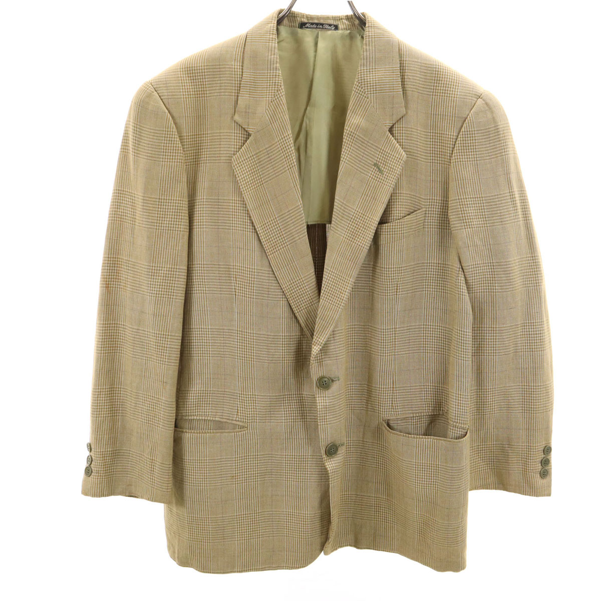 古着 Emporio Armani エンポリオアルマーニ 90s イタリア製 リネン混ぜ合わせる 年寄りの 照合のしるし柄 テーラードジャケット 48 ベージュ メンズ 【中古】 メンズファッション-コート・ジャケット