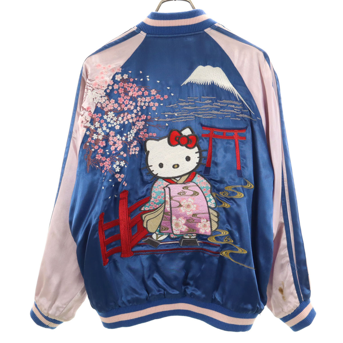古着 TENSTLIKE 什ストライク SANRIO サンリオ 共同研究 日本制限事項 月暈キティ リヴァーシブル スカジャン XL 青色 メンズ 【中古】 コート・ジャケット-メンズファッション