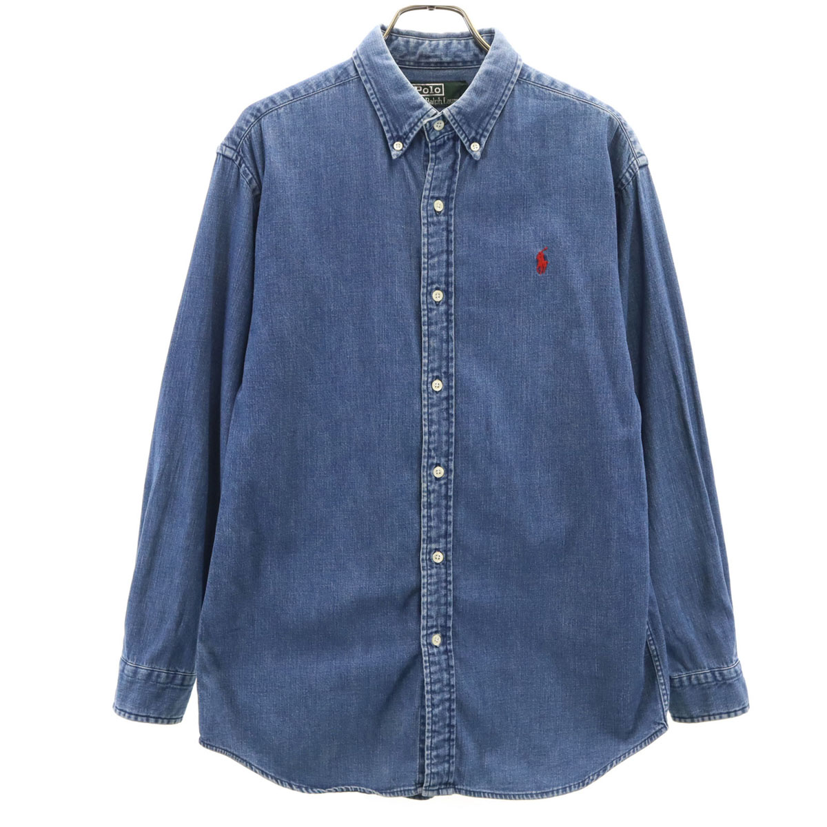 古着 Polo by Ralph Lauren ポロバイラルフローレン 80s ヴィンテージ 緑下げ札 ボーイズ 長袖 ダンガリーデニム ボタンダウンシャツ 160 ウォッシュブルー キッズ 【中古】