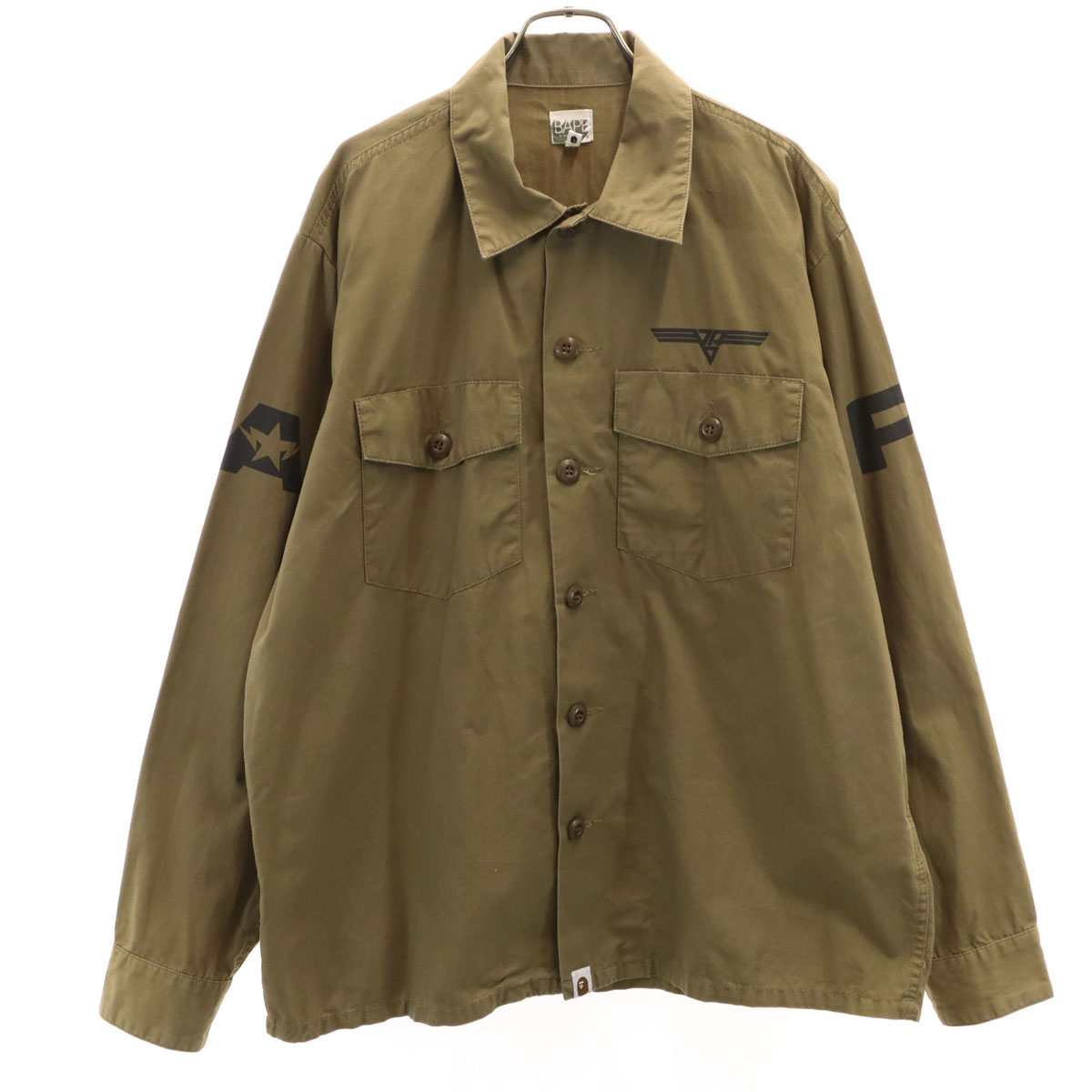 古着 A BATHING APE アベイシングエイプ うしろ側刷り上げる 長袖 ミリタリープルオーバー L オリーブ系 メンズ 【中古】