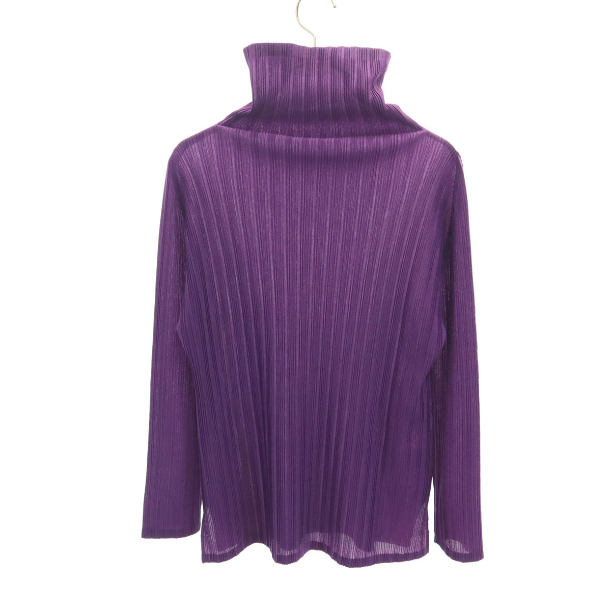 古着 美品 PLEATS PLEASE 筋目プリーズ 日本製 長袖 筋目 ハイネック カットソー 3 パープル イッセイミヤケ レディース 【中古】