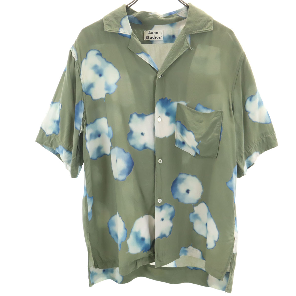 古着 ACNE STUDIOS アクネストゥディオズ 総柄 半袖 オープンカラーシャツ 48 オリーブ系 メンズ 【中古】