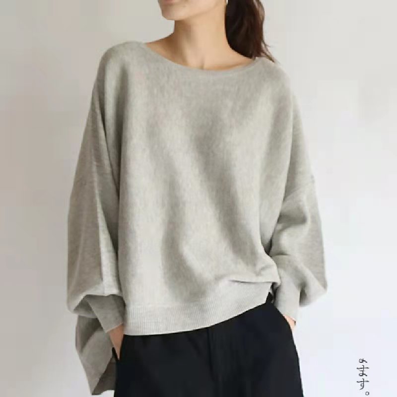 【バックにベルト有り】ニット セーター クールネック 洗えるニット 秋服 レディース カットソー 長袖 ボリューム袖 トップス カシミアタッチニット シンプル クルーネック ワイドリブ ゆったり リブ袖 伸縮性 秋 冬｜Atose