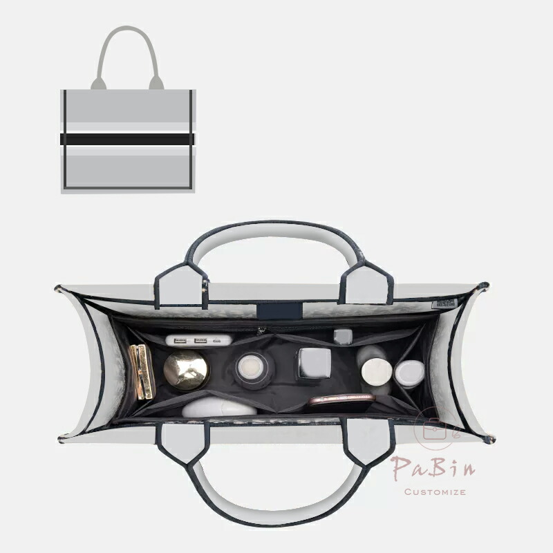 バッグインバッグディオール Dior book tote対応対応 軽量 自立 インナーバッグ チャック付き 小さめ 大きめ バッグの中 整理 整頓 通勤 旅行バッグ カスタマイズ　定制 バッグ 内部 底 汚れ防止 BagCare