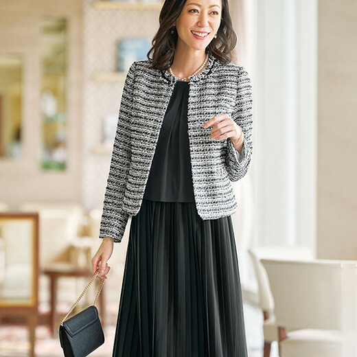 楽天市場 クーポン配布中 フォーマル 入学卒業スーツ 19abr 21abr 23abr プリーツ使いワンピースアンサンブル 40代 50代 60代 ファッション 先生 服装レディース 大人 ベルーナ Belluna 春 入学式 スーツ ママ 七五三 母 入園式 フォーマルスーツ 大きいサイズ お