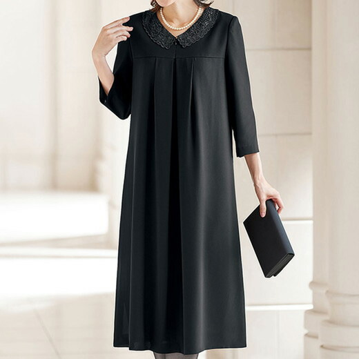 楽天市場 クーポン配布中 アウトレット ブラックフォーマル 7ar 9ar 11ar 13ar 15ar 17ar 19abr 21abr 23abr 冷感素材衿レース使いドレープワンピース 7ar 23abr ベルーナ Belluna 40代 50代 60代 レディース ファッション 喪服 接触冷感 ひんやり 涼しい 在庫