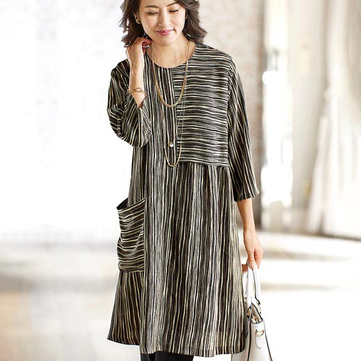 ファッション シャツ 50代 シャツ チュニック 大人 レディース チュニック 60代 夏 ベルーナ Ll L 3l M ブラウス ベルーナ ちりめんストライプ切替デザインチュニック M 3l 21夏新着 夏 ミセス 40代 Belluna