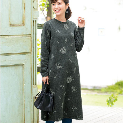 ホームウェア 3l 4l 5l 裏起毛でかるぽか ボタニカルワンピース 3l 5l ベルーナ ラヴィエンヌ 40代 50代 60代 レディース 大きいサイズ ミセス 大人 インナー 下着 ルームウェア パジャマ 激安通販ショッピング