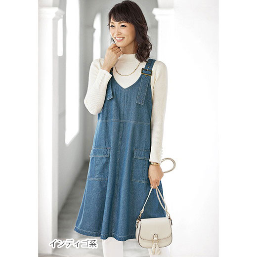 67 以上節約 ジャンパースカート M L Ll デニム素材デザインジャンパードレス M Ll ベルーナ Belluna 40代 50代 60代 ミセス 大人 ファッション レディース 春 春服 デニム パンツ サロペ デニムサロペットスカート 体型カバー Cmdb Md